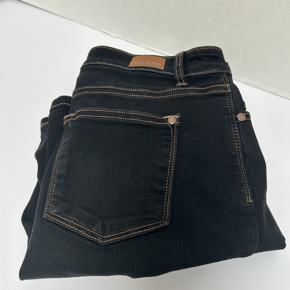 Judy Blue Hi-Rise Mid Thigh Black Denim Jean Shorts Size Large Style #15271